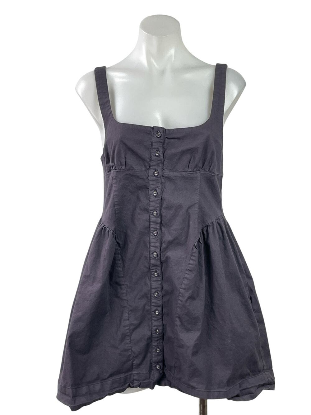 Free People Astrid Oxford Black Sleeveless Square Neck Button Down Mini Dress M